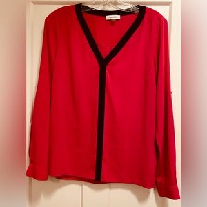 Calvin Klein Women's Dark Pink V-Neck Blouse